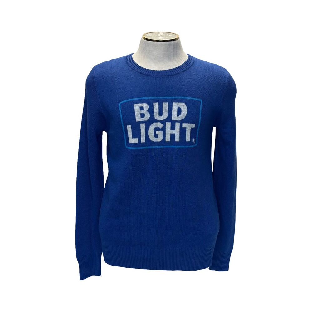 Bud Light Mens Long Sleeve Crew Neck Sweater Blue Size S